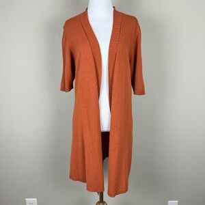 Eileen Fisher Cardigan Sweater Women Large Burnt Orange Cotton Silk Short Sleeve
